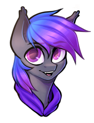 Size: 1503x1963 | Tagged: safe, artist:earthpone, derpibooru exclusive, oc, oc only, oc:grey, bat pony, pony, bust, cute, fangs, male, portrait, simple background, solo, stallion, transparent background