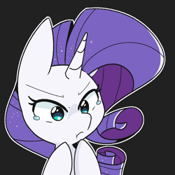 Size: 2000x2000 | Tagged: safe, artist:kindakismet, rarity, pony, g4, :t, black background, bust, cute, female, high res, mare, portrait, raribetes, simple background, solo, teary eyes