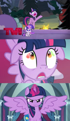 Size: 1920x3336 | Tagged: safe, edit, edited screencap, screencap, cozy glow, lord tirek, queen chrysalis, twilight sparkle, alicorn, changeling, pegasus, pony, frenemies (episode), g4, g4.5, my little pony: pony life, the ending of the end, zound off, disguise, disguised changeling, fake twilight, floppy ears, get, ted talk, the pathetic princess thing, twi talk, twilight sparkle (alicorn)