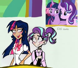 Size: 2453x2139 | Tagged: safe, artist:citi, screencap, starlight glimmer, twilight sparkle, alicorn, human, pony, g4, no second prances, cute, duo, glimmerbetes, high res, humanized, scene interpretation, screencap reference, smiling, twilight sparkle (alicorn)