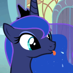 Size: 650x650 | Tagged: safe, edit, edited screencap, editor:lolledits, screencap, princess luna, alicorn, pony, g4, the beginning of the end, :p, animated, cute, female, gif, happy, hnnng, jewelry, loop, lunabetes, mare, raspberry, raspberry noise, regalia, silly, silly pony, smiling, spittle, tongue out