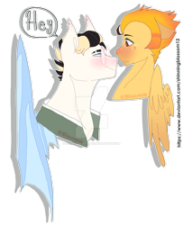 Size: 1600x1974 | Tagged: safe, artist:shinningblossom12, oc, oc only, pegasus, pony, blushing, bust, clothes, female, male, mare, oc x oc, pegasus oc, shipping, simple background, stallion, straight, talking, transparent background, wings