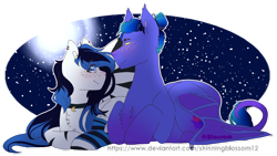 Size: 1600x900 | Tagged: safe, artist:shinningblossom12, oc, oc only, oc:magic moon, oc:meadow waves, pegasus, pony, choker, female, full moon, looking at each other, male, mare, moon, night, pegasus oc, simple background, smiling, stallion, stars, transparent background, wings