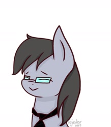 Size: 1340x1537 | Tagged: artist needed, safe, oc, oc only, oc:silver bristle, earth pony, pony, digital art, eyes closed, glasses, male, necktie, simple, simple background, smiling, stallion