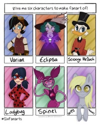 Size: 1080x1350 | Tagged: safe, artist:cherrys_doodles, derpy hooves, bird, duck, gem (race), human, pegasus, pony, anthro, g4, spoiler:steven universe: the movie, anthro with ponies, crossover, ducktales, ducktales 2017, eclipsa butterfly, female, gem, glasses, hat, ladybug (miraculous ladybug), male, mare, marinette dupain-cheng, miraculous ladybug, scrooge mcduck, six fanarts, spinel, spinel (steven universe), spoilers for another series, star vs the forces of evil, steven universe, steven universe future, steven universe: the movie, sun hat, tangled (disney), tangled: the series, varian, waving