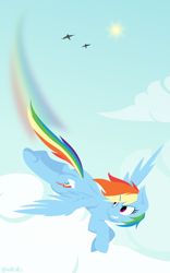 Size: 800x1280 | Tagged: safe, artist:willoillo, rainbow dash, pegasus, pony, g4, cloud, female, flying, simple background, sky, solo