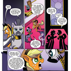 Size: 1983x1974 | Tagged: safe, artist:andypriceart, idw, applejack, twilight sparkle, zecora, earth pony, pony, zebra, g4, season 10, spoiler:comic, spoiler:comic89, angry, applejack is not amused, argument, female, freckles, mare, mohawk, narrowed eyes, offended, oh no she didn't, unamused, yelling, zecora is not amused