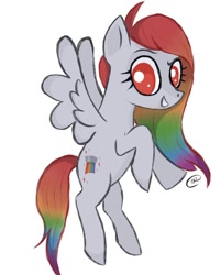 Size: 1080x1350 | Tagged: safe, alternate version, artist:cherrys_doodles, oc, oc only, oc:spectrum flash, pegasus, pony, background removed, grin, multicolored hair, pegasus oc, rainbow hair, rearing, simple background, smiling, solo, white background, wings