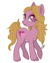Size: 1080x1350 | Tagged: safe, alternate version, artist:cherrys_doodles, oc, oc only, oc:candy heart, earth pony, pony, background removed, earth pony oc, eyelashes, female, heart eyes, mare, signature, simple background, smiling, solo, white background, wingding eyes