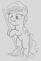Size: 684x1009 | Tagged: safe, artist:heretichesh, sweet pop, pegasus, pony, g4, bipedal, blank flank, broom, female, filly, sketch, solo, sweep pop, sweeping