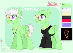 Size: 2108x1528 | Tagged: safe, artist:shinningblossom12, oc, oc only, pegasus, pony, bald, bust, choker, clothes, duo, glasses, jewelry, male, necklace, pegasus oc, smiling, stallion, wings