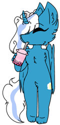 Size: 331x691 | Tagged: safe, artist:starcattz, oc, oc:fleurbelle, alicorn, anthro, alicorn oc, bow, bubble tea, chest fluff, drink, ear fluff, female, hair bow, horn, mare, simple background, solo, transparent background, wings