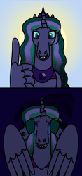 Size: 959x2048 | Tagged: safe, artist:kindheart525, oc, oc only, oc:firefly, alicorn, changepony, hybrid, pony, kindverse, alicorn oc, crown, crying, horn, interspecies offspring, jewelry, magical lesbian spawn, offspring, parent:princess luna, parent:queen chrysalis, parents:chrysaluna, regalia, thumbs up, wing hands, wings