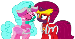 Size: 2002x1056 | Tagged: safe, artist:徐詩珮, fizzlepop berrytwist, glitter drops, tempest shadow, pony, unicorn, series:sprglitemplight diary, series:sprglitemplight life jacket days, series:springshadowdrops diary, series:springshadowdrops life jacket days, g4, alternate universe, base used, broken horn, clothes, female, horn, lesbian, marshall (paw patrol), mighty pups, paw patrol, ship:glittershadow, shipping, simple background, skye (paw patrol), transparent background