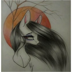 Size: 1080x1080 | Tagged: safe, artist:_quantumness_, oc, oc only, earth pony, pony, bedroom eyes, bust, earth pony oc, makeup, signature, solo, traditional art, tree