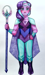 Size: 1195x1961 | Tagged: safe, artist:panda_risuet, starlight glimmer, equestria girls, g4, crossover, female, glimmer (she-ra), jewelry, namesake, necklace, pun, she-ra and the princesses of power, solo, staff, traditional art, visual pun