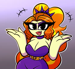 Size: 1000x920 | Tagged: safe, artist:nelljoestar, adagio dazzle, equestria girls, g4, big breasts, breasts, busty adagio dazzle, cleavage, curvy, female, gradient background, hourglass figure, looking at you, open mouth, solo, wide hips