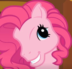 Size: 1024x977 | Tagged: safe, screencap, pinkie pie, earth pony, pony, g4, too many pinkie pies, cute, female, g3 faic, grin, looking at you, mare, pinkie's silly face, smiling, solo, teeth