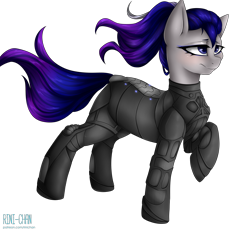 Size: 2200x2043 | Tagged: safe, artist:rinikka, oc, oc only, oc:star painter, pony, aeroverse, bodysuit, clothes, elite dangerous, eyeshadow, flight suit, flowing hair, high res, makeup, remlok suit, simple background, solo, transparent background