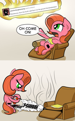 Size: 992x1602 | Tagged: safe, artist:wadusher0, oc, oc:pun, pony, ask pun, ask, couch, fire, fire extinguisher