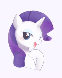 Size: 1631x2048 | Tagged: dead source, safe, artist:ginmaruxx, rarity, pony, unicorn, blushing, bust, cute, female, hoof on chest, looking at you, one eye closed, open mouth, portrait, raised hoof, raribetes, simple background, solo, white background, wink, winking at you