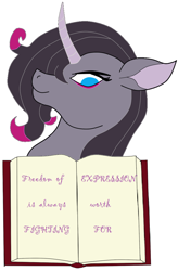 Size: 714x1087 | Tagged: safe, artist:anonymous, oleander (tfh), pony, unicorn, art pack:marenheit 451, them's fightin' herds, book, community related, don't dead open inside, female, solo