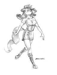 Size: 1000x1312 | Tagged: safe, artist:baron engel, rarity, unicorn, anthro, unguligrade anthro, g4, clothes, female, hat, hoof boots, mare, monochrome, pencil drawing, skirt, solo, traditional art