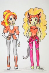 Size: 1321x1981 | Tagged: safe, artist:fude-chan-art, adagio dazzle, sunset shimmer, equestria girls, g4, catra, catradora, clothes, clothes swap, cosplay, costume, female, lesbian, she-ra, she-ra and the princesses of power, ship:sunsagio, shipping