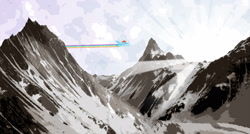 Size: 2909x1560 | Tagged: safe, artist:zaid val'roa, rainbow dash, pegasus, pony, g4, cover art, fanfic, fanfic art, fanfic cover, female, flying, mountain, rainbow trail, scenery, solo