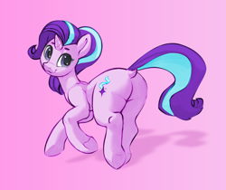 Size: 2019x1699 | Tagged: safe, artist:dimfann, color edit, edit, starlight glimmer, pony, unicorn, g4, butt, colored, dock, featureless crotch, female, glimmer glutes, looking back, plot, solo