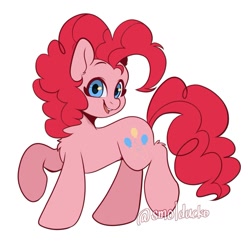 Size: 1135x1143 | Tagged: safe, artist:cottonsweets, pinkie pie, earth pony, pony, g4, chest fluff, cute, diapinkes, female, leg fluff, looking at you, mare, open mouth, simple background, solo, white background