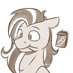Size: 3000x3000 | Tagged: safe, artist:jellysketch, oc, oc only, pegasus, pony, eating, food, high res, pocky, simple background, sketch, smiling, solo, white background