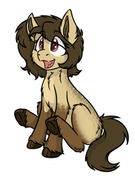 Size: 1089x1416 | Tagged: safe, artist:rokosmith26, oc, oc only, oc:layla crow, earth pony, pony, brown eyes, chest fluff, cute, ear fluff, eye clipping through hair, female, filly, fluffy, happy, hoof fluff, looking up, markings, messy mane, open mouth, short hair, short mane, simple background, sitting, solo, tail, transparent background, younger