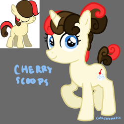 Size: 1000x1000 | Tagged: safe, artist:catachromatic, oc, oc only, oc:cherry scoops, pony, unicorn, g4, female, filly, oc redesign, simple background, solo