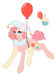 Size: 2480x3376 | Tagged: safe, artist:ohhoneybee, pinkie pie, pony, g4, alternate cutie mark, alternate design, balloon, clown, female, hat, jester, jester hat, jester pie, simple background, solo, transparent background