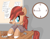 Size: 1920x1500 | Tagged: safe, artist:notadeliciouspotato, oc, oc only, oc:cottonwood kindle, earth pony, pony, atg 2020, chisel, clock, clothes, figurine, gift art, male, mouth hold, newbie artist training grounds, shirt, smiling, solo, stallion, table