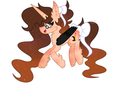 Size: 1945x1365 | Tagged: safe, artist:arctusthegoddess, artist:arctusthegoddessyt, oc, oc only, oc:arctus, alicorn, pony, black wings, bow, ethereal mane, female, fluffy, galaxy mane, glasses, happy, long mane, long tail, simple background, solo, transparent background