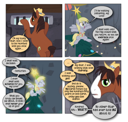 Size: 868x830 | Tagged: safe, artist:dziadek1990, edit, edited screencap, screencap, derpy hooves, trouble shoes, a hearth's warming tail, appleoosa's most wanted, g4, christmas, christmas tree, comic, conversation, dialogue, hat, holiday, interpretation, jail, oblivious, prison, reinterpretation, screencap comic, slice of life, speech bubble, stars, text, tree, unamused, when you wish upon a star, wish