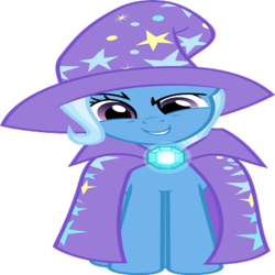 Size: 420x420 | Tagged: artist needed, safe, edit, vector edit, trixie, pony, unicorn, g4, brooch, cape, clasp, clothes, diamond, female, gem, glowing, hat, shine, simple background, solo, transparent background, trixie's cape, trixie's glowing brooch, trixie's hat, vector, wrong aspect ratio