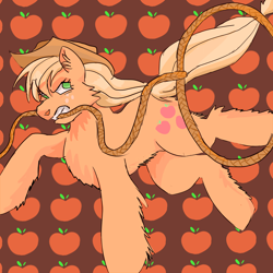 Size: 2000x2000 | Tagged: safe, artist:ponkersetfan01, applejack, earth pony, pony, g4, abstract background, angry, female, high res, lasso, rope, solo