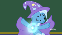 Size: 1280x720 | Tagged: safe, artist:disneymarvel96, edit, edited screencap, editor:disneymarvel96, screencap, trixie, pony, unicorn, g4, brooch, cape, clasp, clothes, female, glowing, hat, trixie's cape, trixie's glowing brooch, trixie's hat