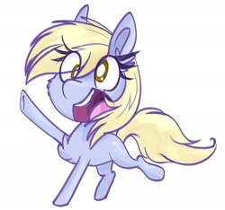 Size: 2114x1977 | Tagged: safe, artist:lbrcloud, derpy hooves, pegasus, pony, g4, cheek fluff, chest fluff, cute, derp, derpabetes, eye clipping through hair, female, mare, open mouth, simple background, smiling, solo, white background, wingless