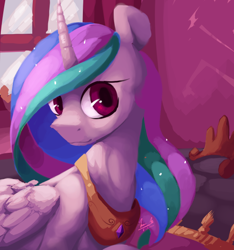 Size: 500x535 | Tagged: safe, artist:penpale-heart, princess celestia, alicorn, pony, g4, bust, crown, female, jewelry, mare, regalia, solo