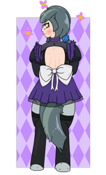 Size: 1417x2331 | Tagged: safe, artist:lazerblues, oc, oc only, oc:purity quartz, satyr, blushing, clothes, dress, looking at you, looking back, looking back at you, maid, offspring, parent:marble pie, solo, stockings, thigh highs, zettai ryouiki