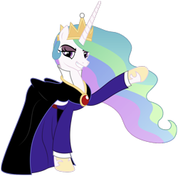 Size: 828x820 | Tagged: safe, artist:maretrick, princess celestia, alicorn, pony, g4, cape, clothes, clothes swap, crown, disney, dress, evil queen, eyeshadow, female, gem, jewelry, makeup, necklace, regalia, robe, show accurate, simple background, snow white and the seven dwarfs, solo, transparent background, vector