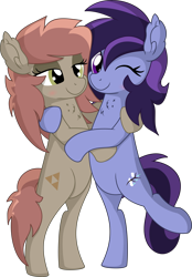 Size: 6038x8679 | Tagged: safe, artist:cyanlightning, oc, oc:atari, oc:raven storm, .svg available, absurd resolution, bipedal, blinking, duo, female, hug, lesbian, lidded eyes, looking at each other, shipping, simple background, transparent background, vector