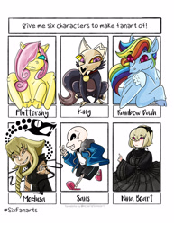 Size: 2550x3300 | Tagged: safe, artist:cool.bees.bro, fluttershy, rainbow dash, human, pegasus, pony, titan, g4, bone, broken horn, bust, clothes, cloven hooves, collar, crossover, female, hair over one eye, high res, horn, king clawthorne, male, mare, medusa gorgon, pet tag, running, sans (undertale), shoes, six fanarts, skeleton, skull, soul eater, the owl house, undertale, unshorn fetlocks