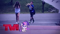 Size: 1920x1080 | Tagged: safe, edit, edited screencap, screencap, twilight sparkle, alicorn, human, pony, g4, g4.5, my little pony: pony life, zound off, irl, irl human, meme, musical instrument, photo, ted talk, trumpet, trumpet boy, twi talk, twilight sparkle (alicorn)