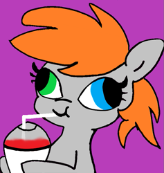 Size: 699x736 | Tagged: safe, artist:tjpones, editor:pinkamenace, oc, oc only, oc:golden lotus, pony, drinking, heterochromia, simple background, slurpee, solo