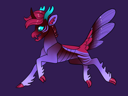 Size: 2800x2100 | Tagged: safe, artist:loryska, oc, oc only, changepony, hybrid, high res, interspecies offspring, magical gay spawn, offspring, parent:king sombra, parent:pharynx, purple background, simple background, solo